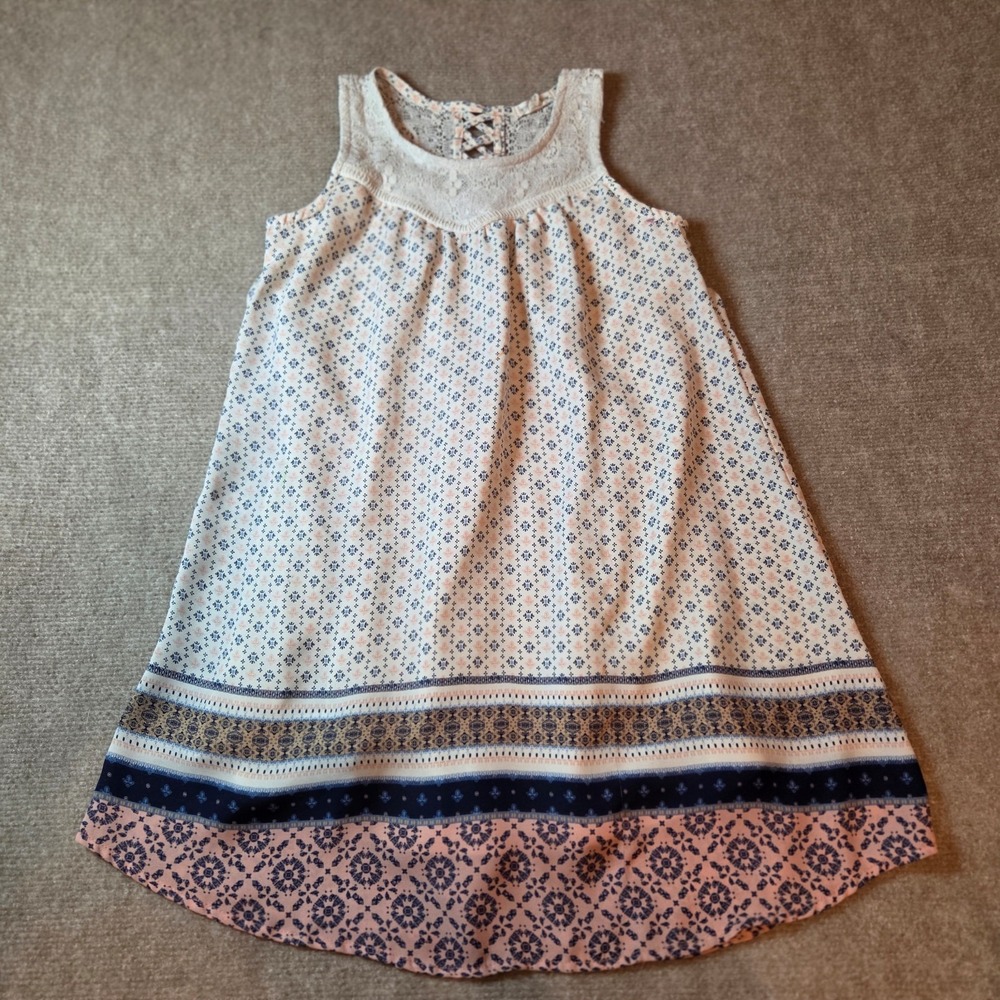 eyeshadow girls Sleeveless Lace Floral A-Line Dress White Blue Pink Size 8